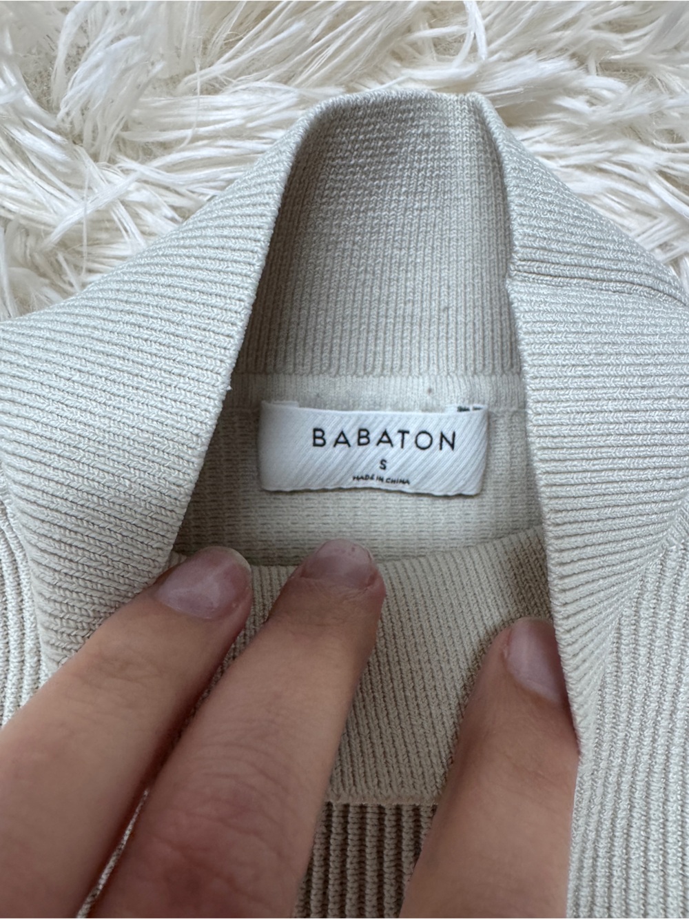 Babaton Sleevles Sculpt Knit Mockneck Ribbed Top - Women’s Small, Matte Pearl - Picture 3 of 4